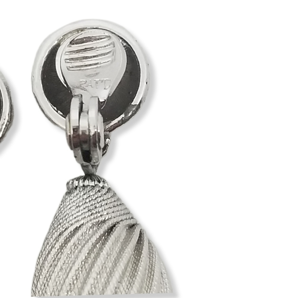 Vintage Monet Silvertone Textured Swirl Teardrop Dangle Clip-On Earrings - Picture 6 of 7